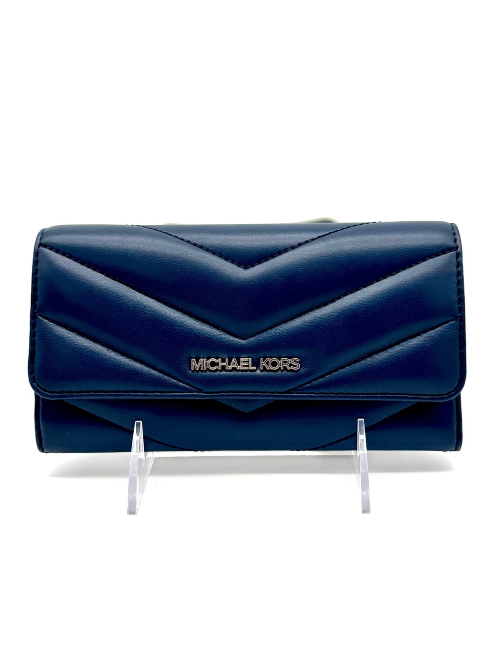 Michael Kors Large Quilted Trifold Wallet Navy Blue